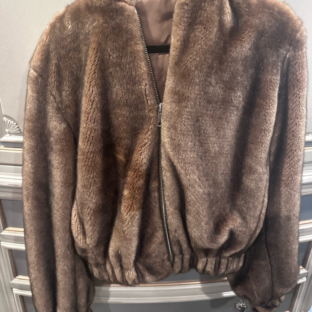NWOT Helmut Lang Faux Fur Bomber Jacket, Small